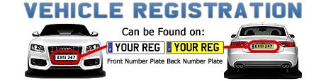 Vehicle registration can be found on front or rear number plate